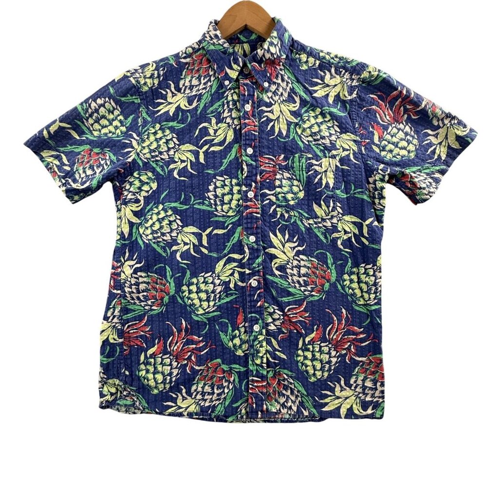 Brooks Brothers Shirt Mens Medium Pineapple Hawaiian Sersucker Red Fleece Short